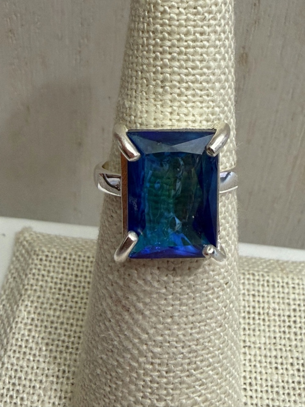 Blue Dragon’s Breath Glass Ring — Sterling Silver — Size 5.5
